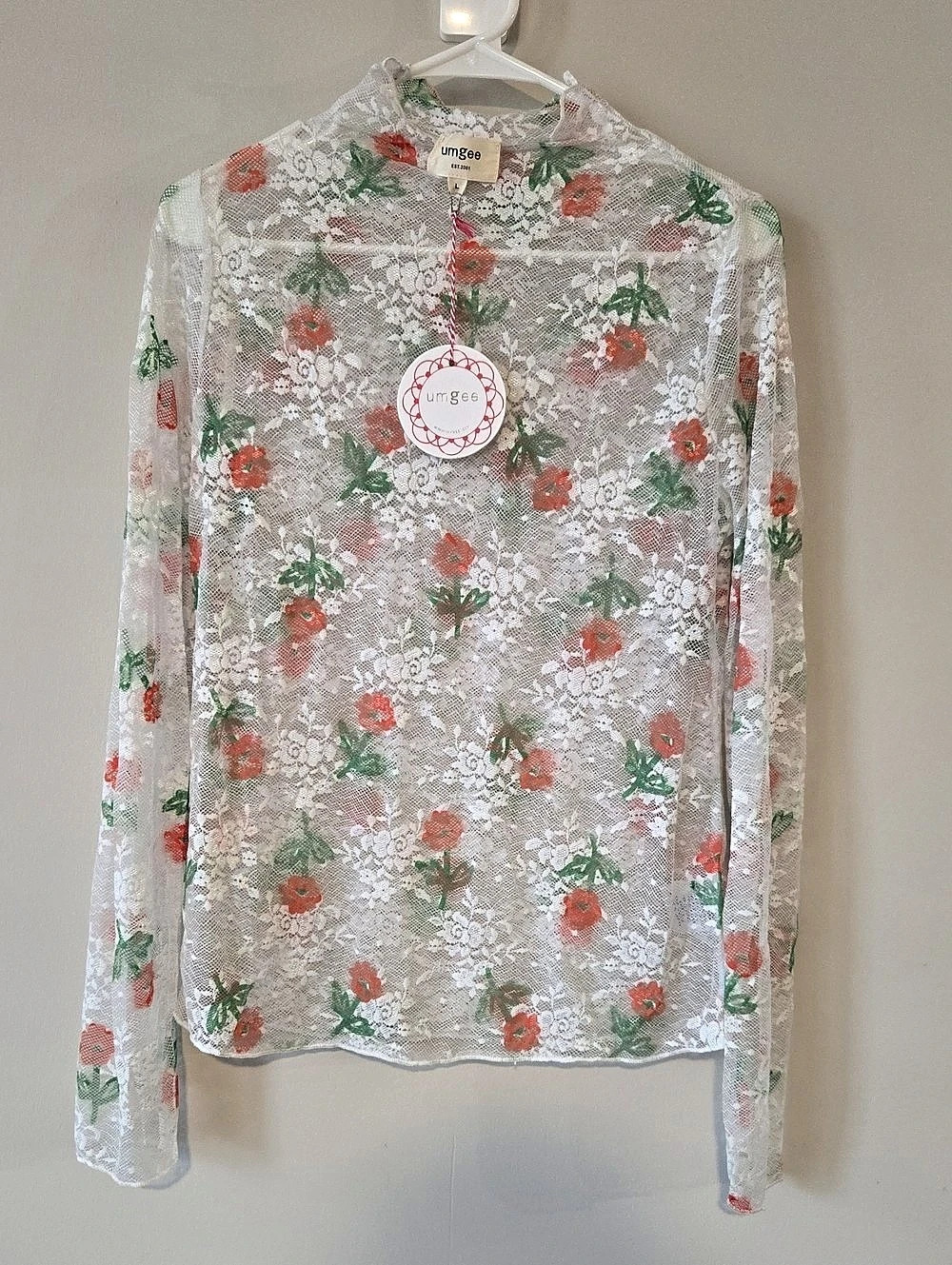 Umgee Bloom Mesh Floral Lace Long Sleeve Top NWT